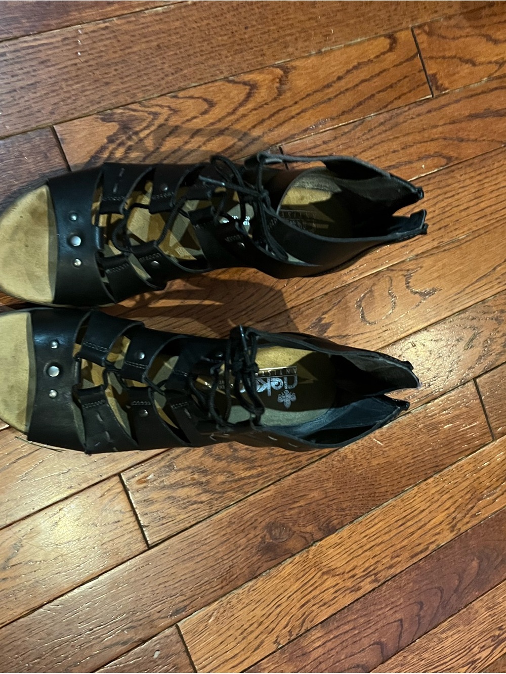 Rieker Black Lace-Up Gladiator Heels